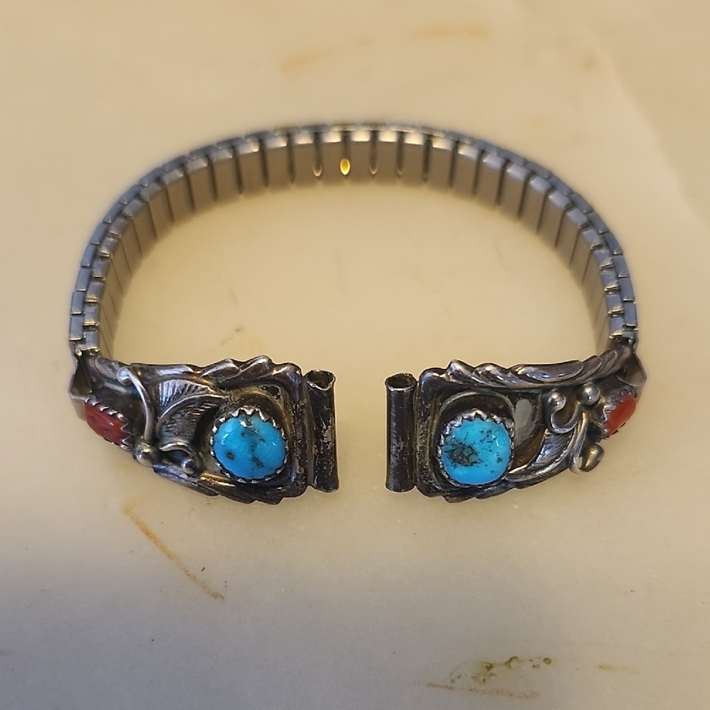 Native American Navajo RB Sterling Silver and Turquoise Watch Band